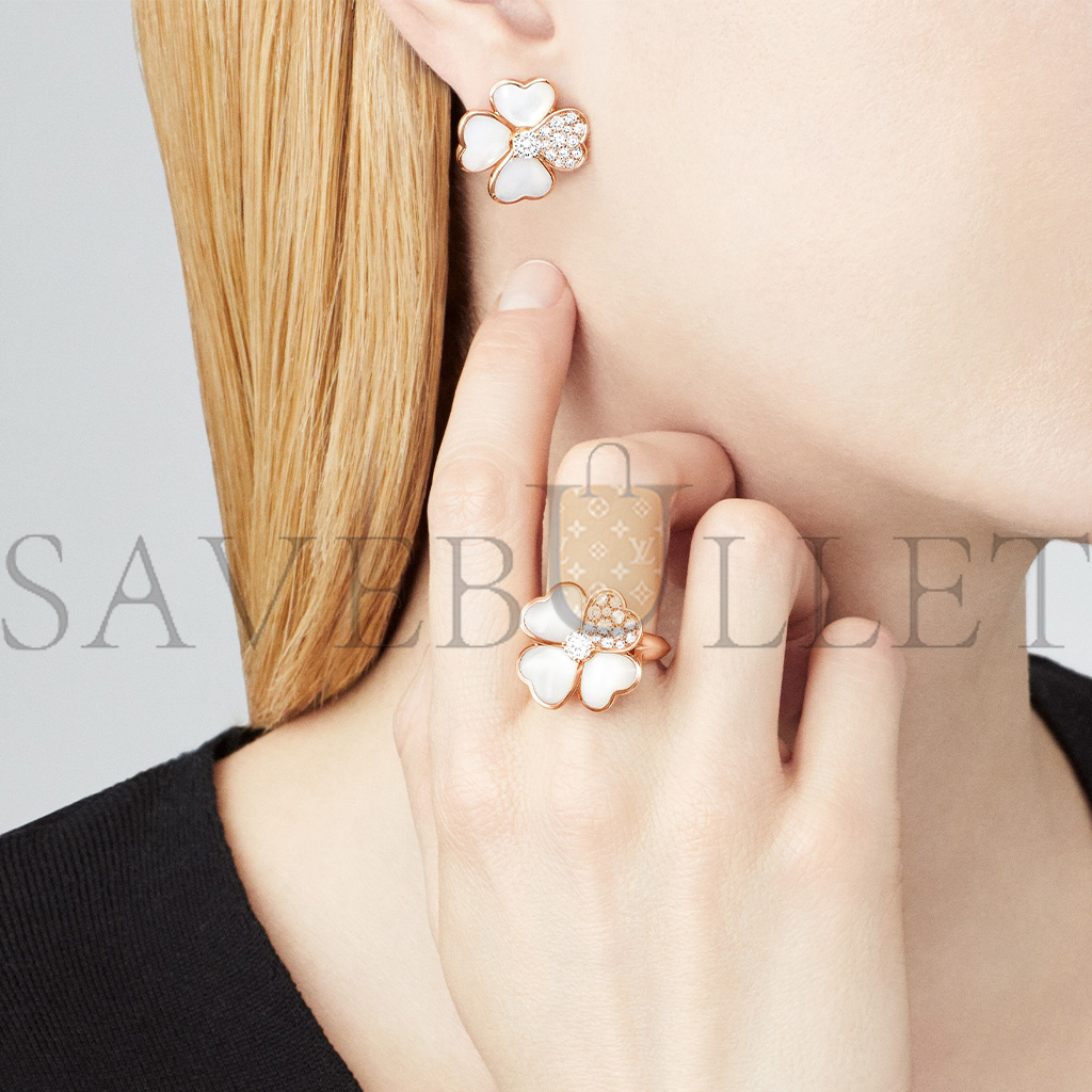 van cleef arpels cosmos earrings, medium model - rose gold, Di*m*nd, mother-of-pearl  vcaro5bz00